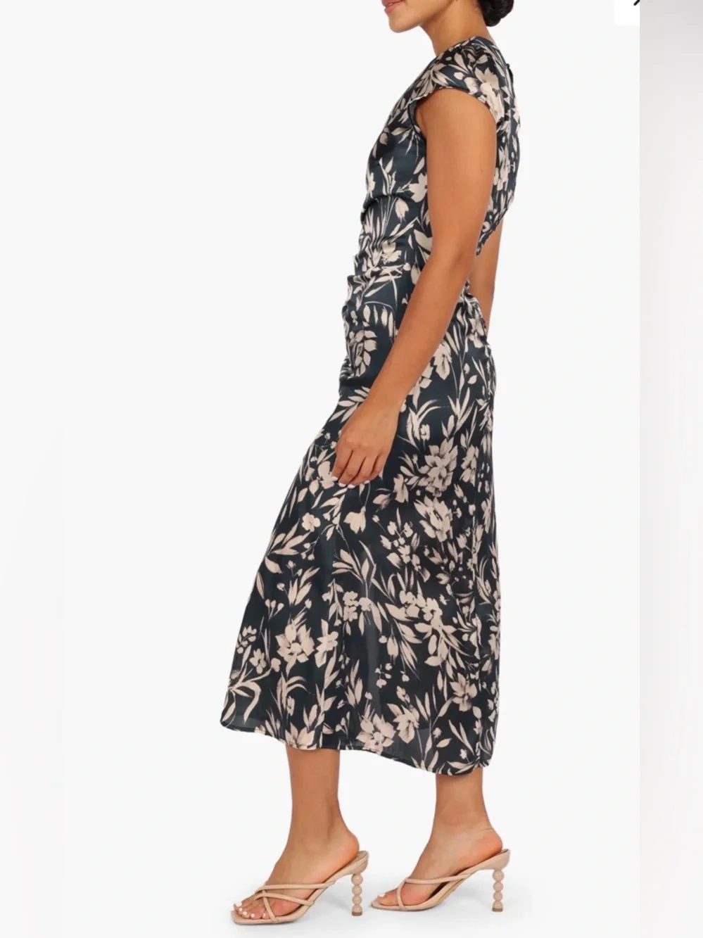 Petal & Pup Lisbeth Floral Cap Sleeve Satin Teal Floral Print Midi Dress NWOT - Picture 4 of 10